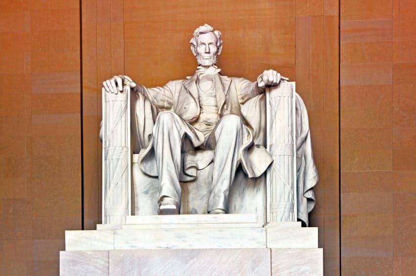 Statue of Abraham Lincoln in Memorial in Washington