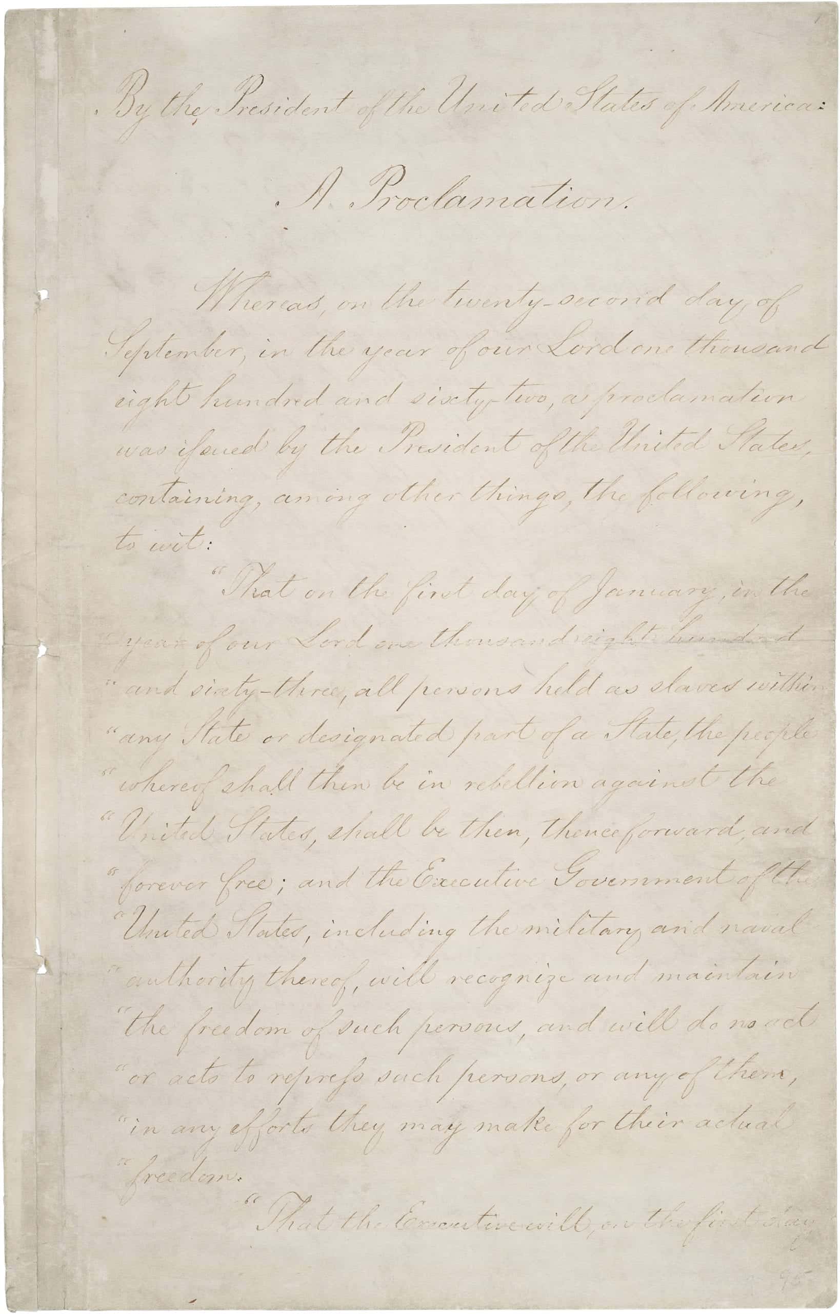 Lincoln, Abraham. “Emancipation Proclamation.” National Archives and Records Administration, 299998, January 1, 1863, https://catalog.archives.gov/id/299998