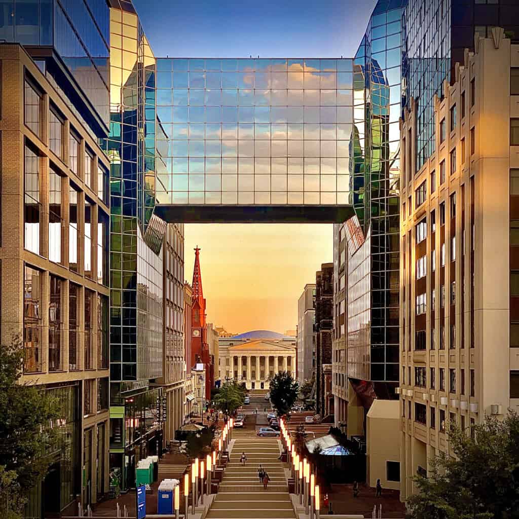 Dusk in Downtown Washington DC with the Smithsonian’s National Portrait Gallery in the Background