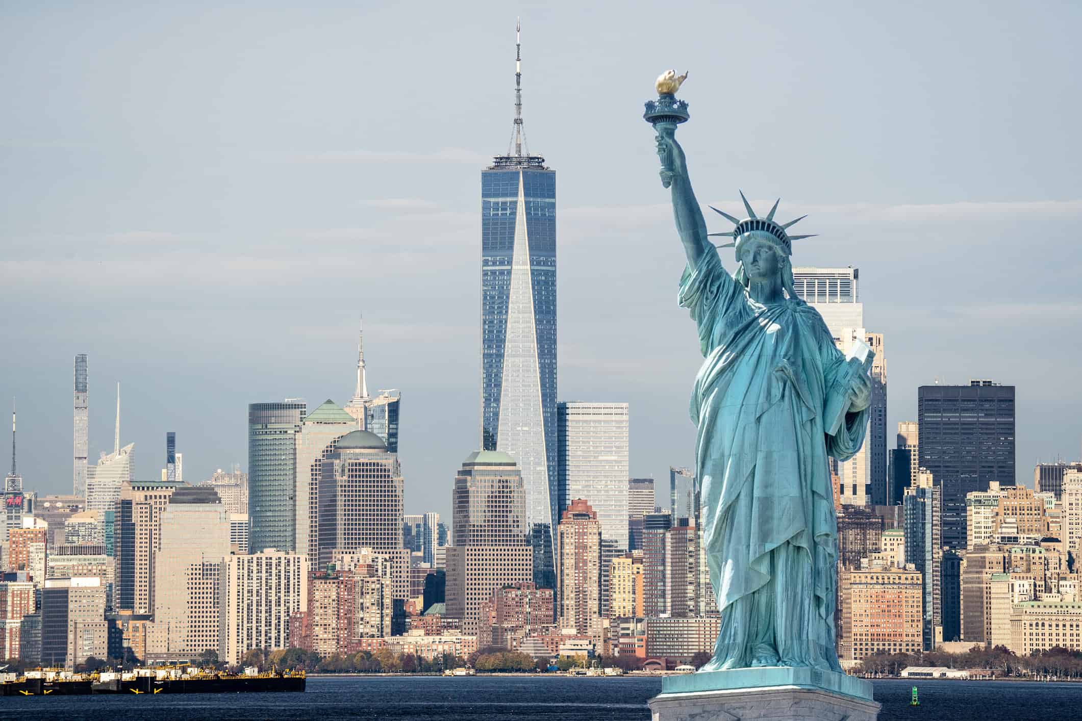 Statue of Liberty With the Background of Manhattan