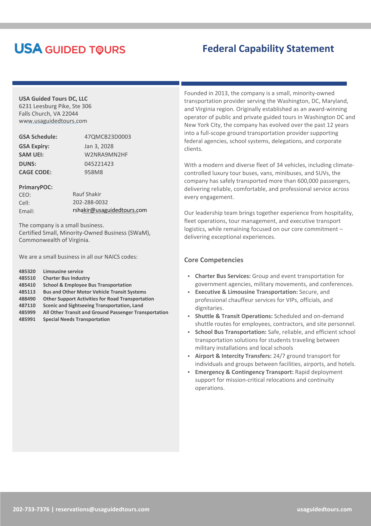 USA Guided Tours, LLC Federal Capability Statement 
