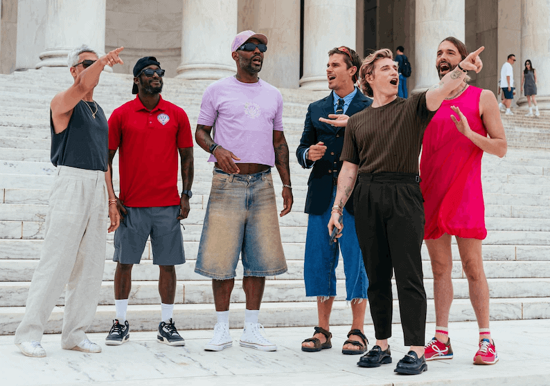 Queer Eye cast with Nick at Washington DC monument sightseeing