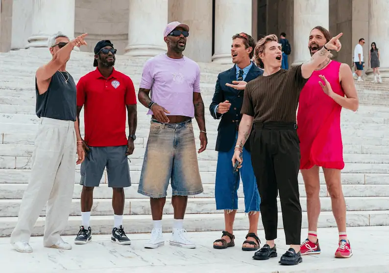 Queer Eye cast with Nick at Washington DC monument sightseeing